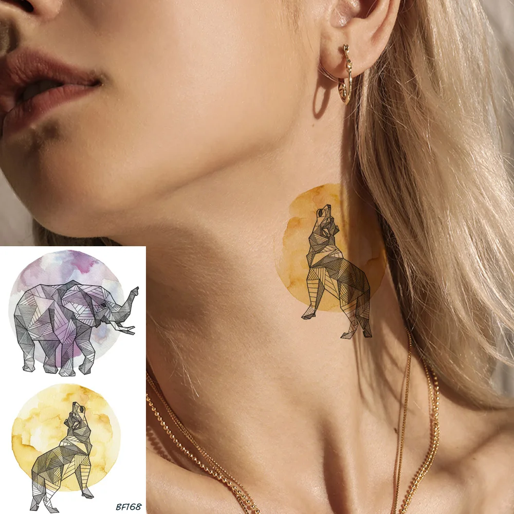 

Flash Purple Elephant Yellow Wolf Fake Waterproof Tattoos Stickers Ear Women Ankle Tattoo Temporary Custom Body Art Tatoo Sheets