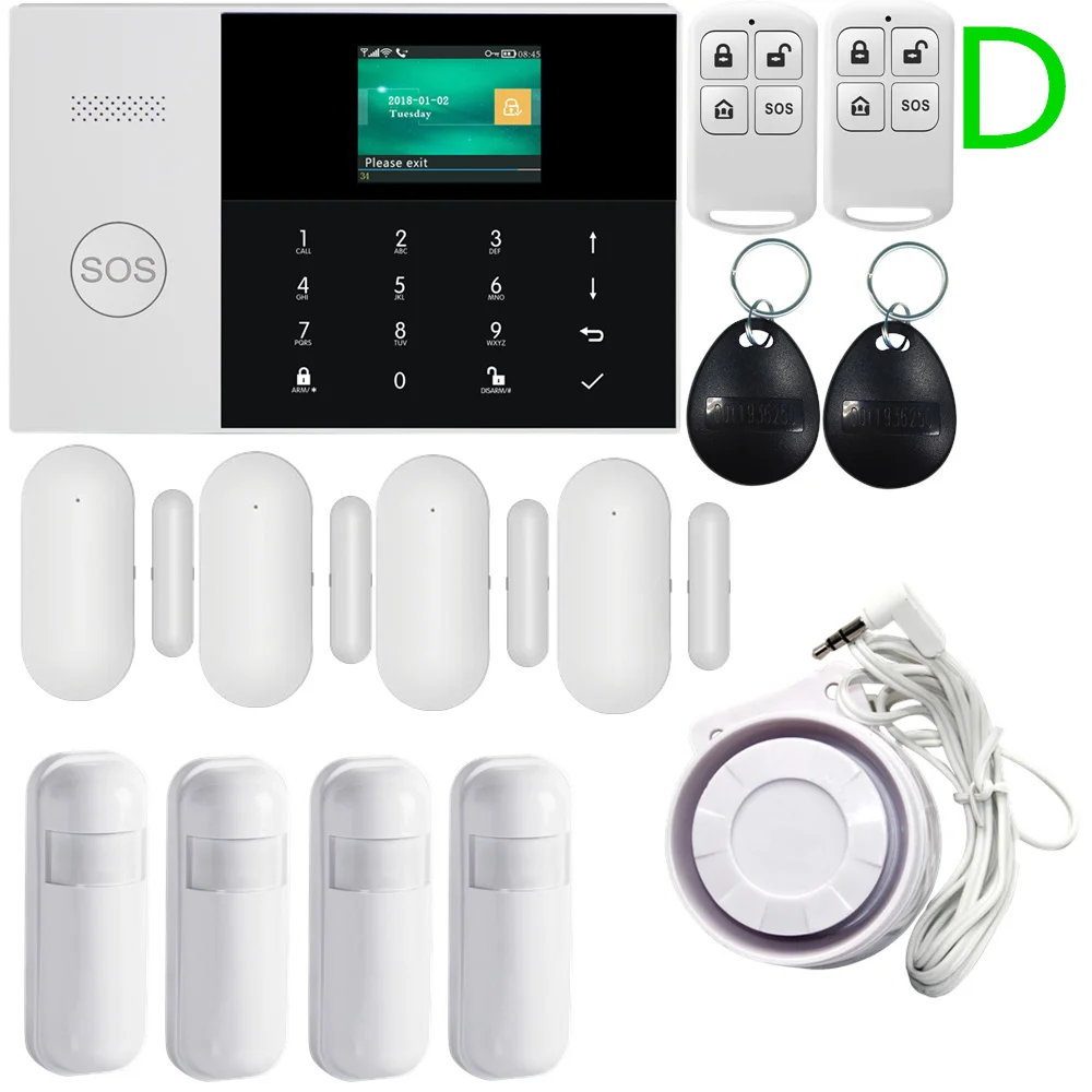 Многоцветный 2,4 дюймовый TFT экран wifi GSM SIM SMS RFID карта приложение дистанционное управление беспроводная домашняя охранная сигнализация с Пожарный Извещатель - Цвет: Многоцветный