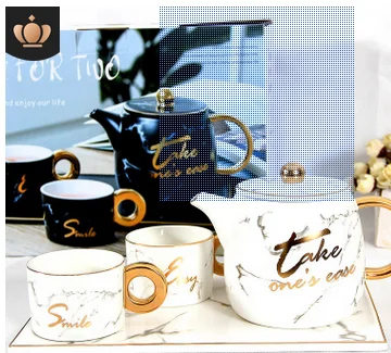 White Four-piece set Новая позолоченная английская мраморная керамика чашка-заварник набор креативных кофейных чашек высококачественный домашний набор столовых приборов друг подарок - Цвет: White Four-piece set