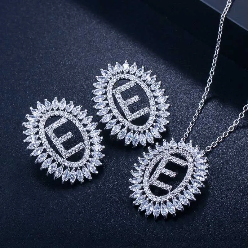 BeaQueen новинка кубические циркониевые серьги с буквенным именем подвеска ожерелье