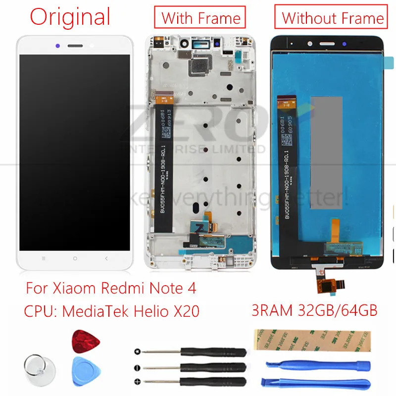 Для Xiaomi Redmi Note 4 MediaTek ЖК-дисплей+ рамка сенсорная панель ЖК-дигитайзер дисплей Redmi Note 4 MTK запчасти