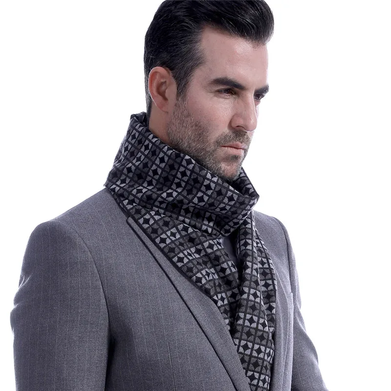 Геометрический клетчатый мужской шарф, брендовые зимние шарфы, осенний модный шарф, мужские повседневные деловые шарфы, теплый шейный платок