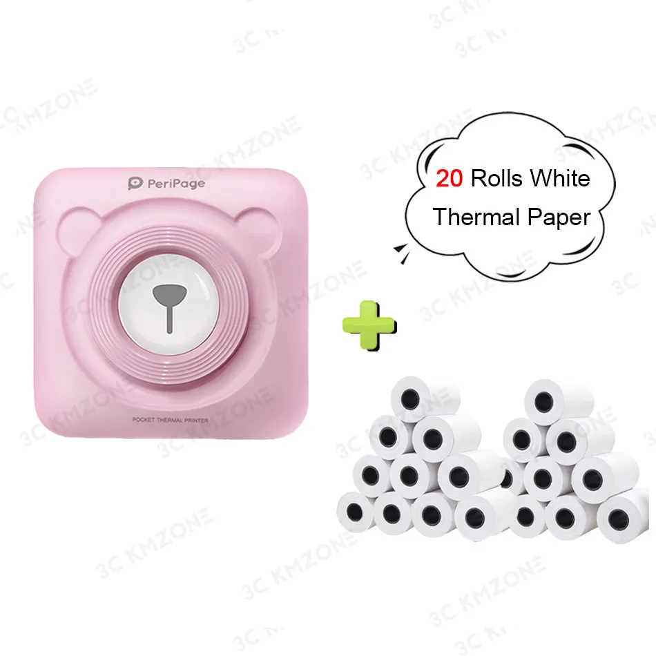 Pink-20-ROLLS Pape Портативный Bluetooth фотопринтер 58 мм мини беспроводное соединение Карманный принтер для детей рождественские подарки - Цвет: Pink-20-ROLLS Pape