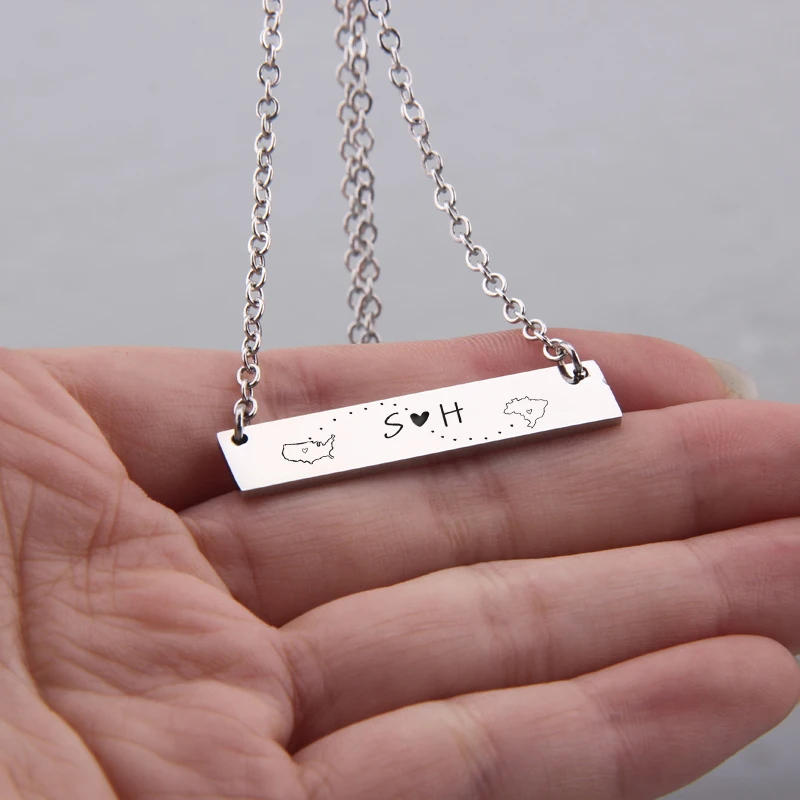 Woman Gift Bar Necklace Jewelry Custom Name Initials Letter Lovers Long Distance Love Pendant Girlfriend Birthday Personal | Украшения и