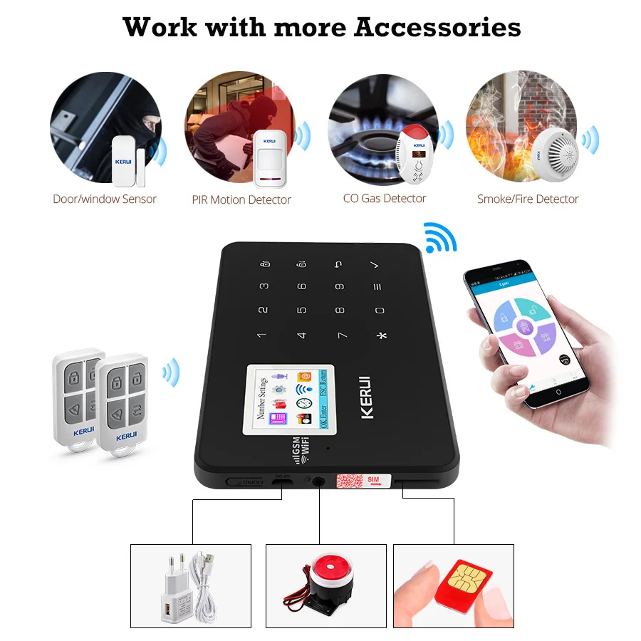 KERUI W18 APP контроллер детектор дыма движения датчик окна двери Сигнализация GSM WIFI