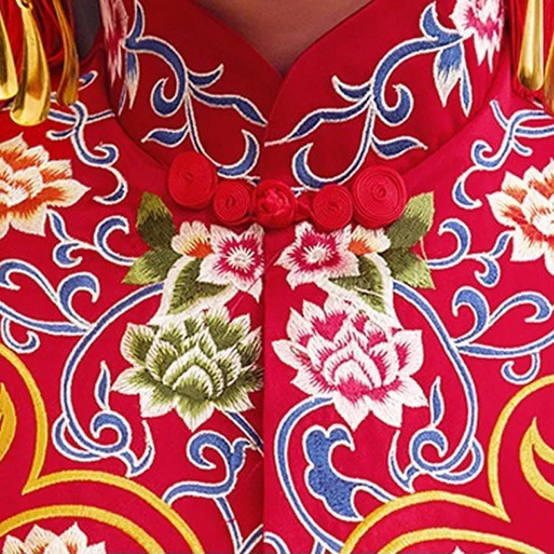 Традиционное китайское свадебное платье Современная вышивка Cheongsam длинное Qipao красные восточные воротники вечерние платья платье с драконом Халат