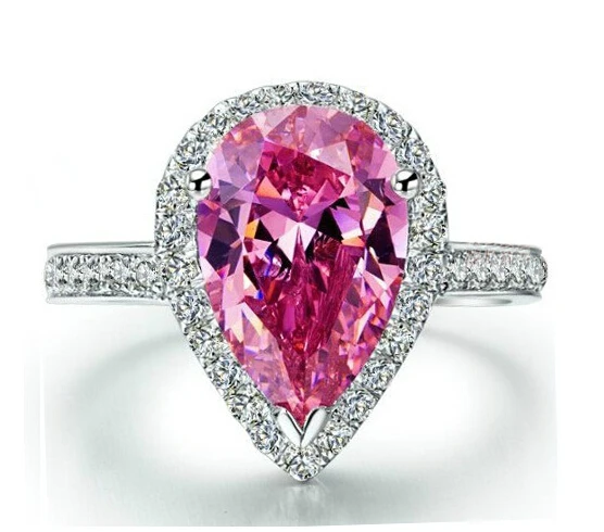 

choucong Dazzling Pear Cut Pink 5A Zircon stone 925 Sterling Silver Engagement Wedding Ring Sz 5-11 Free shipping Gift