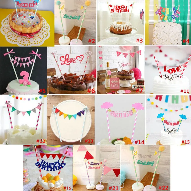 1set Cute Letter Happy Birthday Cake Topper Cupcake Flag Baby Shower Decoration Baking Party Weddind Supply | Дом и сад