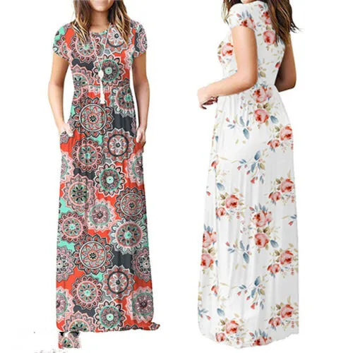 Новинка богемное женское длинное платье с цветочным рисунком летнее простое