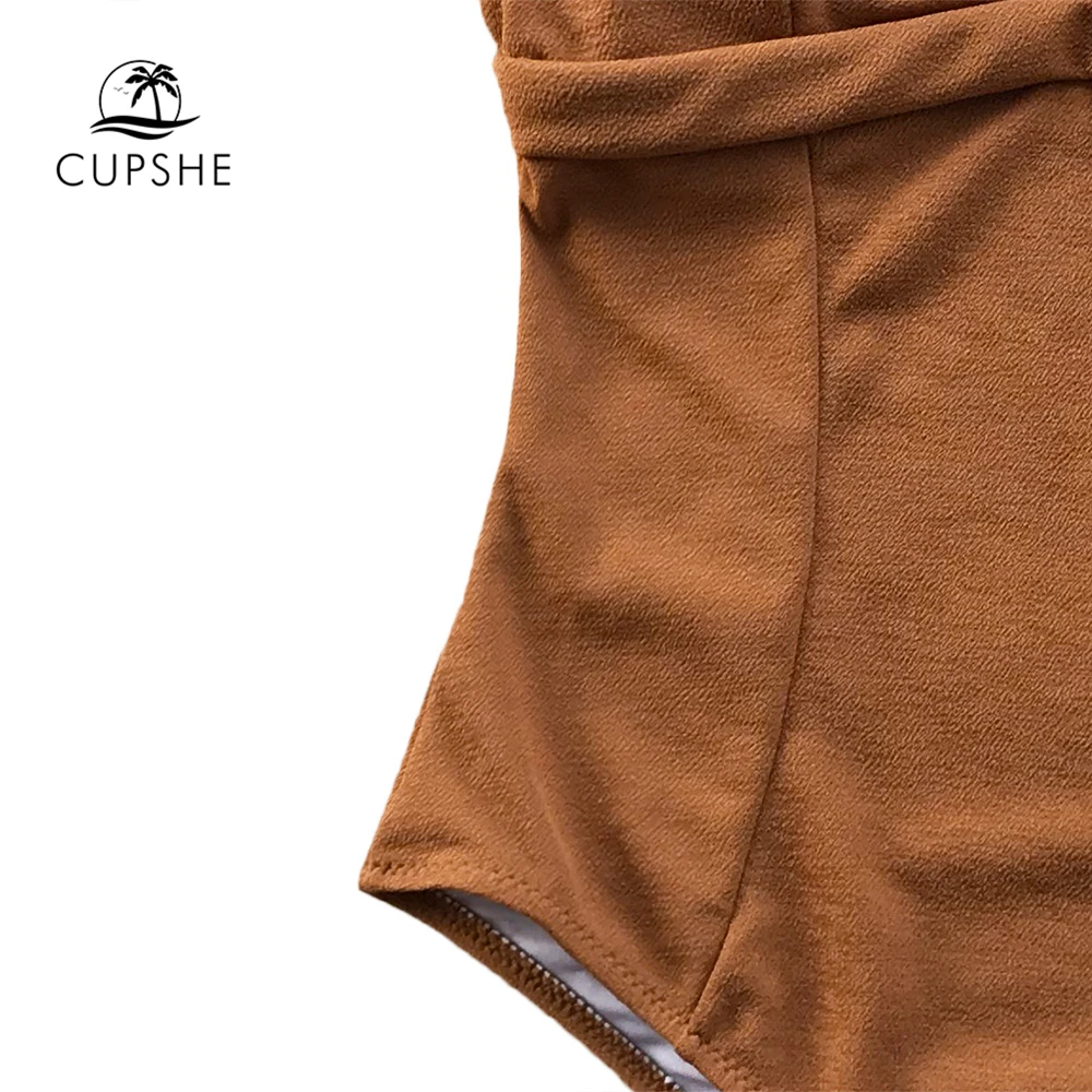 CUPSHE карамель оборки Цельный купальник женский Глубокий v-образный вырез сдельные