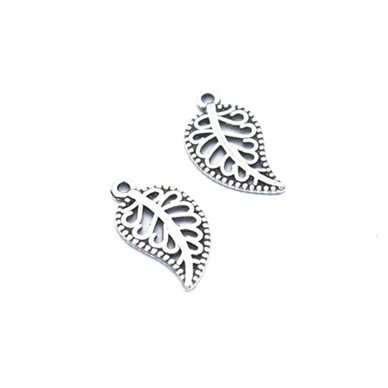 Antique Silver 50 шт./лот, золото, розовое золото, цвет 19*10 мм, лист, очаровательные бусины, оставьте филигранную подвеску, заглушки для самостоятельного изготовления ювелирных изделий - Цвет: Antique Silver