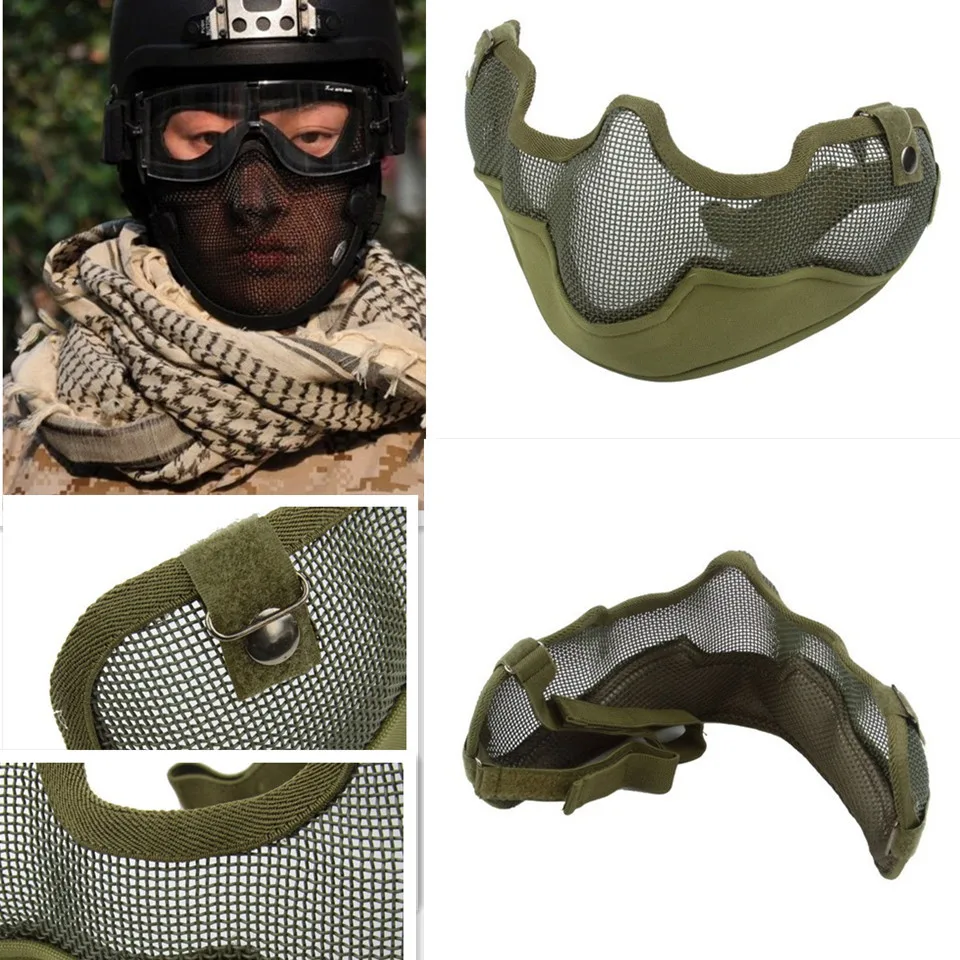 

High Quality Army Green Tactical Metal Strike Steel Wire Half Face Mesh Airsoft Guardian Protective Tactical Mask helmet