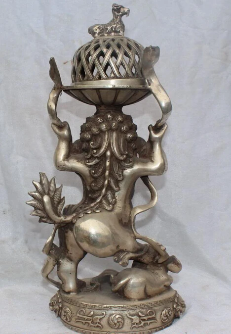 SCY 14 &quotКитайский серебряный Foo Собака Лев Слон овца Коза благовония горелка