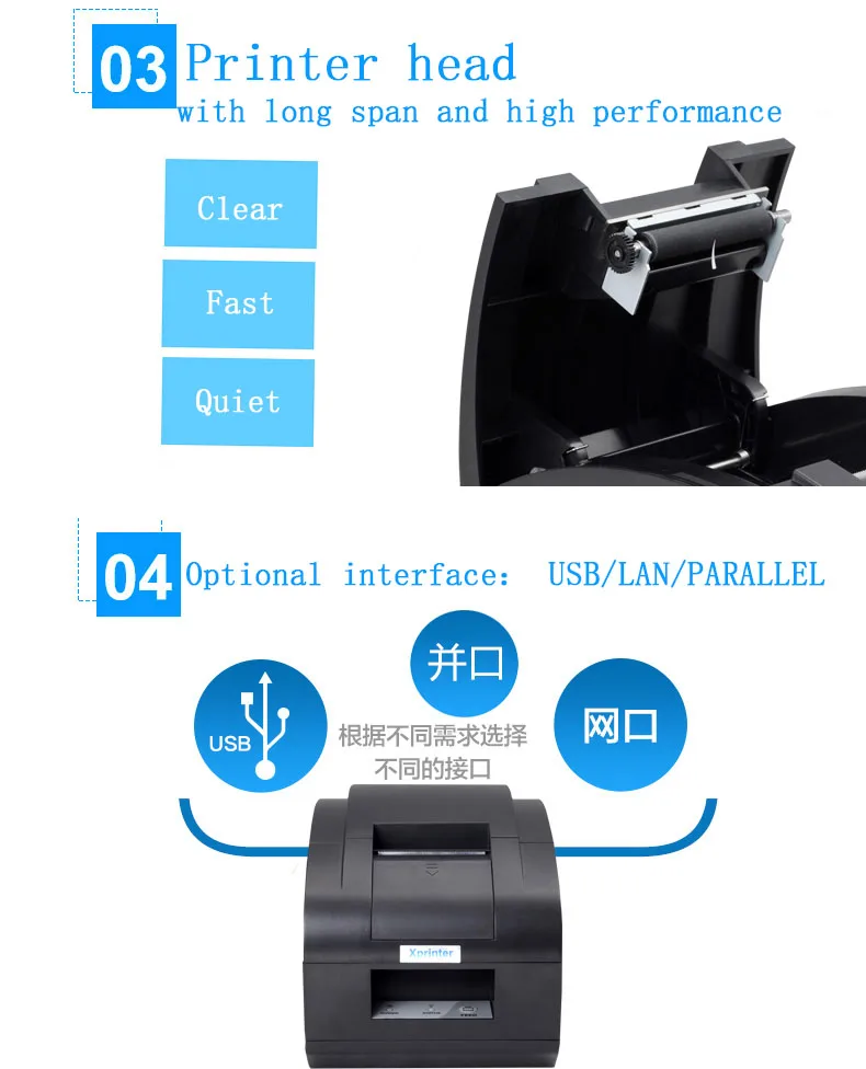 Xprinter 58 мм Термопринтер Bluetooth USB порт POS 58 принтер с автоматическим резаком USB, Ethernet/LAN порт