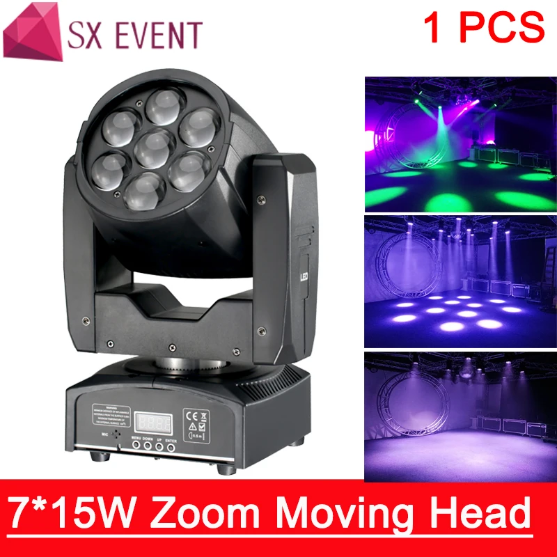 LED Moving Head Zoom Light 16 DMX Channel 7*15W RGBW 4IN1 смешивание цветов DJ Освещение для сцены | Лампы и