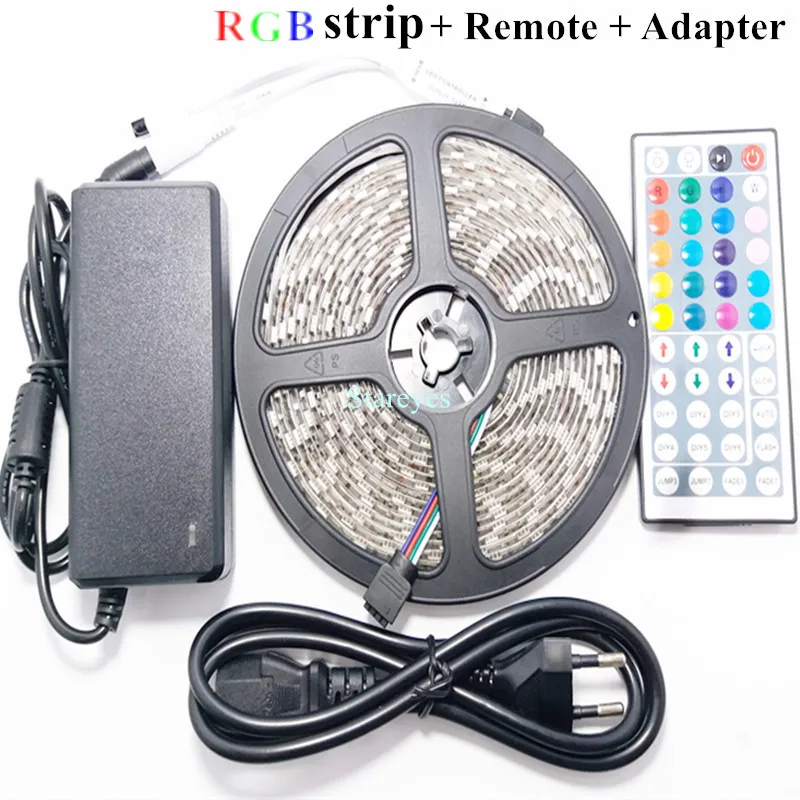 1 комплект SMD 5050 60 светодиодный/M/5 M RGB Светодиодные ленты лента Коллона освещения фонарик IP65 Водонепроницаемый полосы+ 44-клавишный пульт+ 5A Мощность адаптер - Испускаемый цвет: RGB