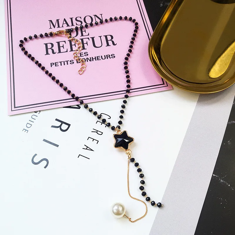 FYUAN, колье с длинной кисточкой, кристаллами, для женщин, Bijoux, черная звезда, жемчуг, подвеска, ожерелья, массивные ювелирные изделия, вечерние, подарки