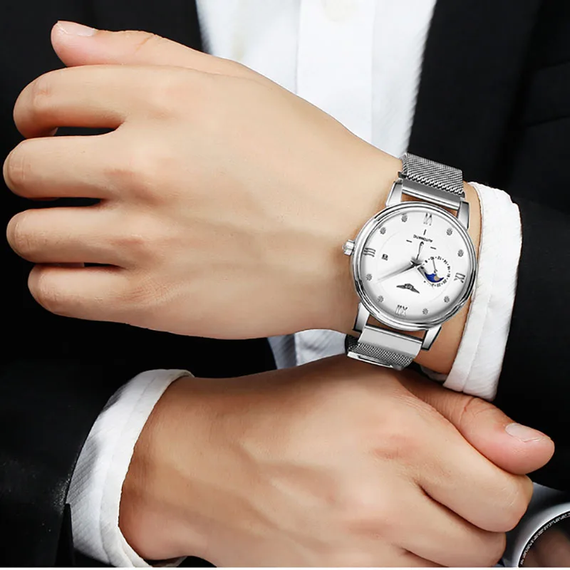 GUANQIN Automatic Watch Men Moon Phase Mens Mechanical Watches Top Brand Luxury Clock Stainless Steel Wristwatch reloj hombre | Наручные
