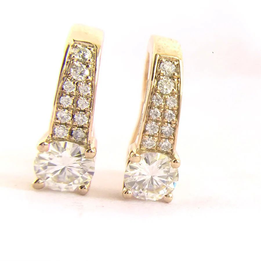 Женские серьги гвоздики с муассантом 14K желтое золото и серебро 1CTW 5 мм|stud