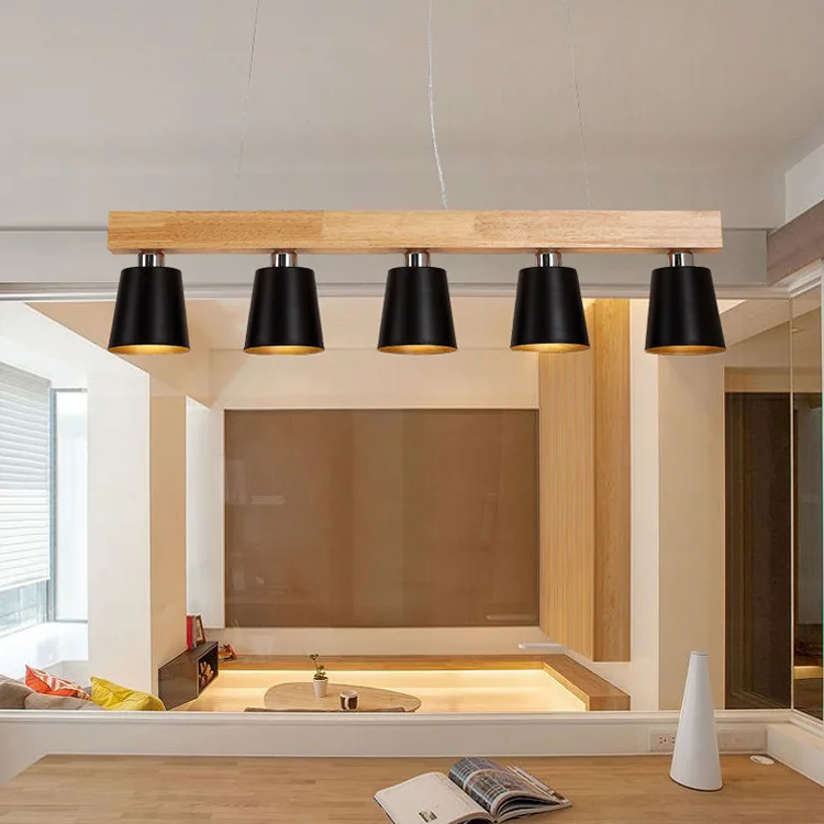 

Nordic Wood Pendant Light E27 Holder Hanging Lamp Iron Lampshade Creative Modern Dining Room Kitchen Island Lighting Fixture