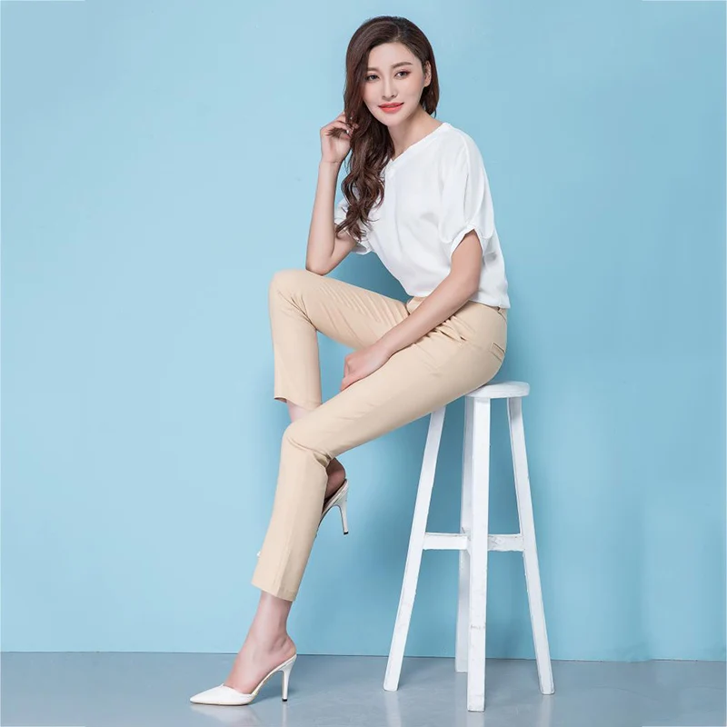 Женские повседневные офисные брюки-карандаш элегантные Стрейчевые брюки ярких