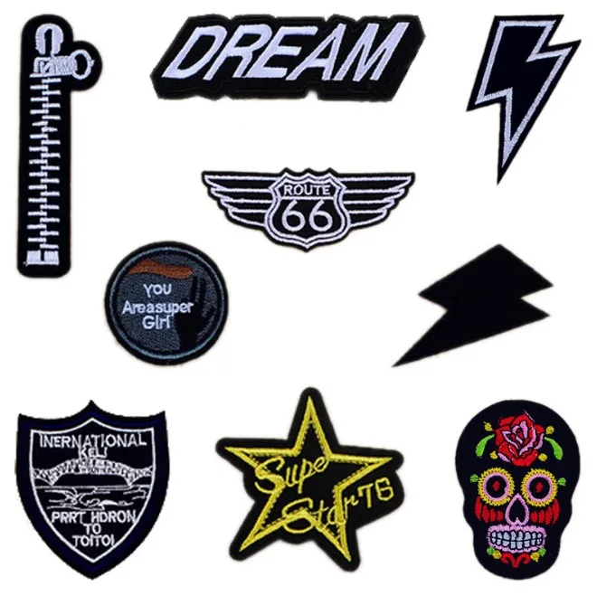 Модная молния череп супер девушка звезда Route 66 патчи Железный На или пришить
