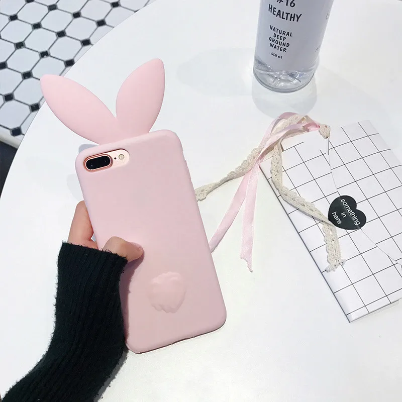 02 Чехол LUDI 3D с милыми заячьими ушками для iPhone X, 8, 7 plus, мягкий силиконовый чехол для iPhone 6, 6 S, 6 S plus, 5, 5S, SE, милый розовый и черный чехол для девочек - Цвет: 02