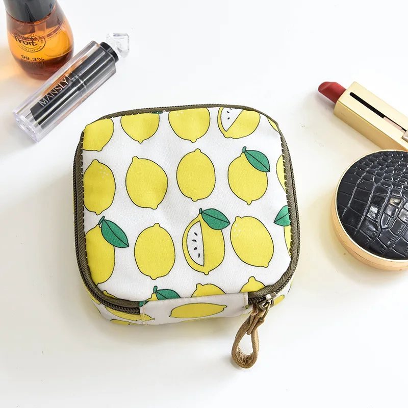 Small lemon Женские Гигиенические Салфетки, косметичка, сумка для хранения, большая вместительность, милая простая японская гигиеническая сумка на молнии, Органайзер - Цвет: Small lemon