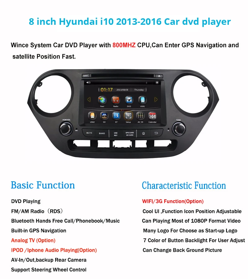 Автомагнитола двойной din для hyundai Grand i10 2013- сенсорный экран dvd мультимедийный плеер система gps навигация Стерео Авторадио