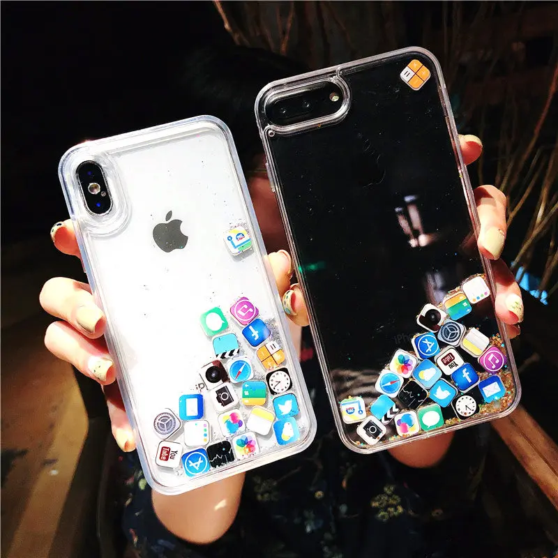 for iPhone 11 Pro Max Soft Case Xs Max Xr X 10 10s 8 7 Plus 6 6s Water Cover Cute For Apple Glitter Icons Clear for Adults Kids