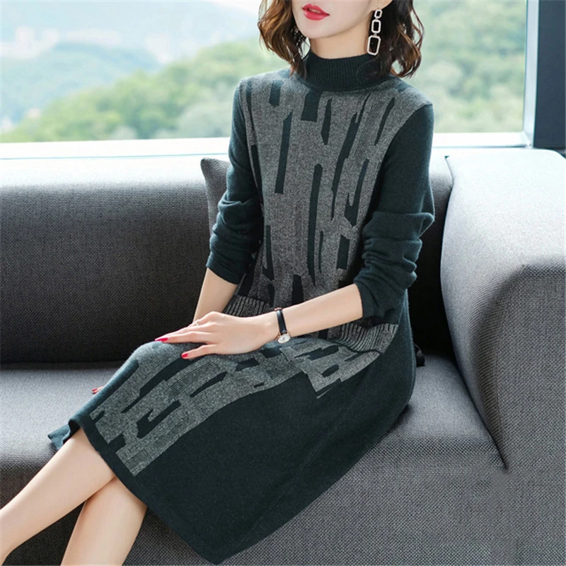 2019 New Fashion Women Sweater Spring Large Size High Quality Knitwear Autumn Long Loose Pullover Casual Ladies Knit Dress Vs355 | Женская