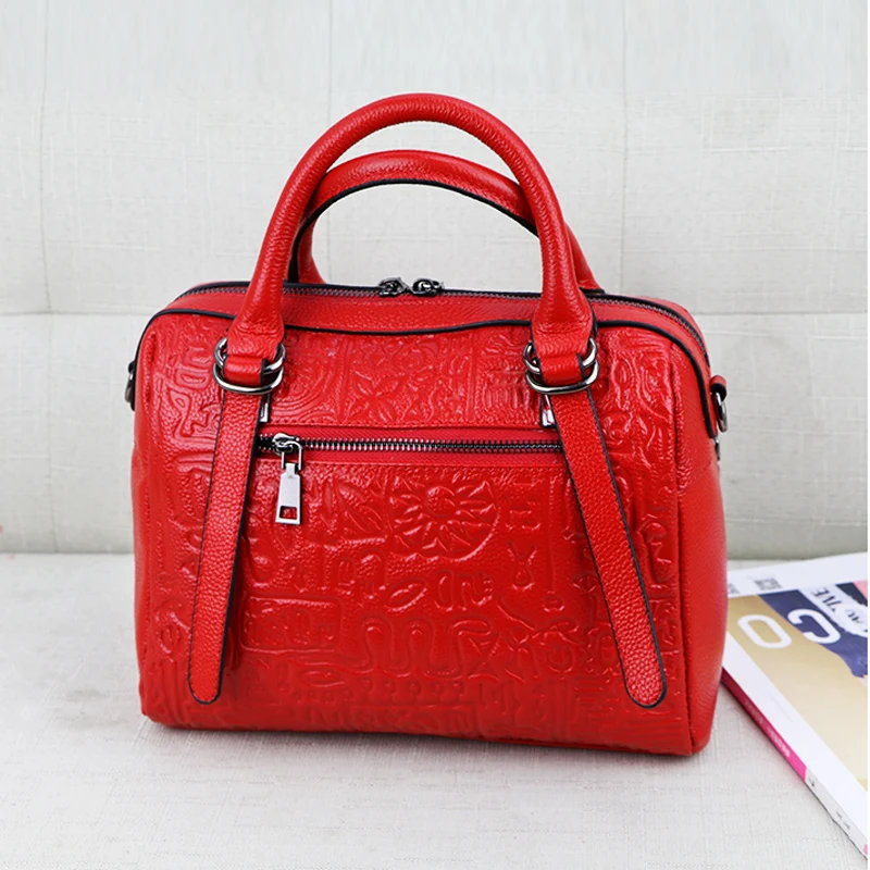 2018 Oracle тисненая кожа Для женщин Бостон мешок мода и уникальный дизайн женские