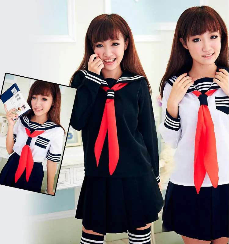 

JK Japanese School sailor uniform fashion school class navy sailor school uniforms for Cosplay girls suit 3 Pcs / Set