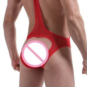 Комбинезон мужской сетчатый прозрачный на бретелях, сексуальные трусы-брифы