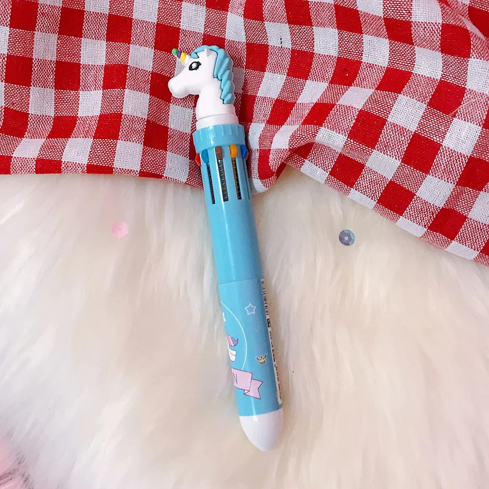 unicorn blue Новое поступление, разноцветные ручки в Корейском стиле, 10 цветов, милые шариковые ручки в виде животных Kawaii, школьные офисные принадлежности, смешная ручка - Цвет: unicorn blue