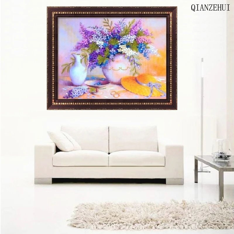 QIANZEHUI DIY Rhinestone plastic crafts diamond Lavender plants painting cross stitch full embroidery | Дом и сад