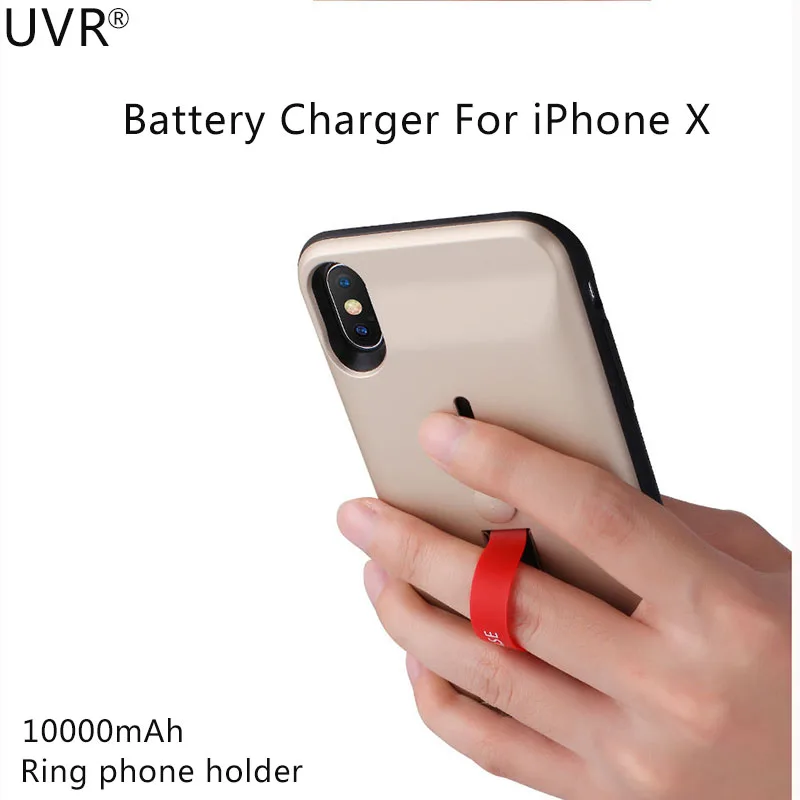 Для iPhone X XS Аккумулятор Чехол 10000 мАч емкость и кольцом держателем портативный