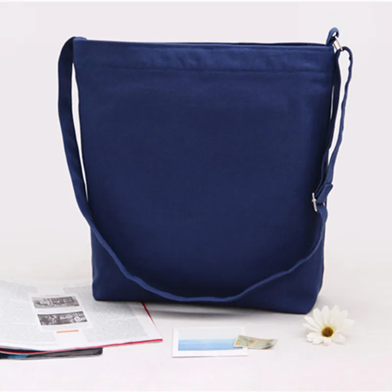 Женская хлопковая холщовая однотонная сумка мессенджер без рисунка для логотипа