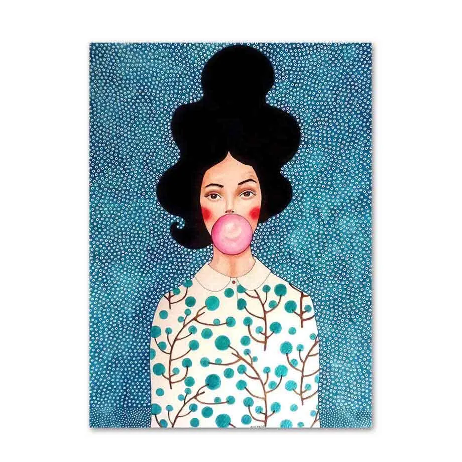 

Abstract Fashion Vintage Bubble Girl Decor Wall Art Canvas Painting Nordic Posters Wall Pictures For Living Room Unframed