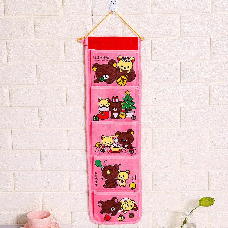 Pink bear Теперь Подарочный крючок мультфильм настенный подвесной для хранения сумка модная игрушка органайзер для макияжа 5 карманов Висячие Сумки для хранения двери ванной - Цвет: Pink bear