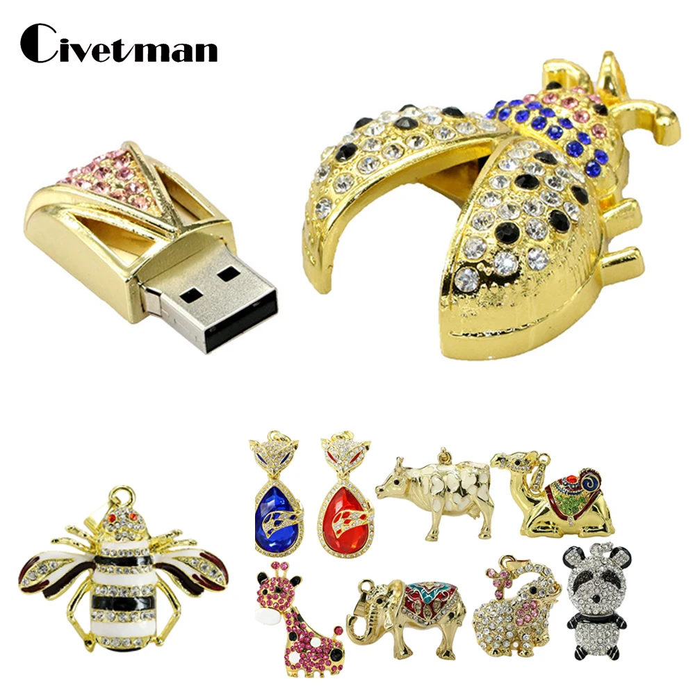 

11 Animal Panda USB Flash Drive 8GB 16GB 32GB 64GB USB2.0 Pen Drive Ladybug Shape Crystal Beetle Pendrive 128G 256G Memory Stick