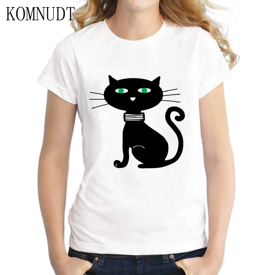 Komnudt женский летний мультфильм Черный кот Обувь для девочек футболка прекрасный