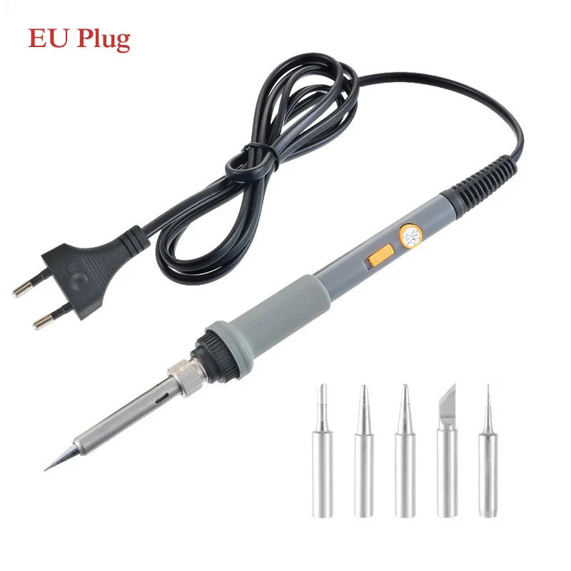 EU Plug 110 В/220 В 60 Вт Электрический паяльник обновленная версия с переключателем Регулируемая температура паяльник получить 5 паяльных наконечников бесплатно - Цвет: EU Plug