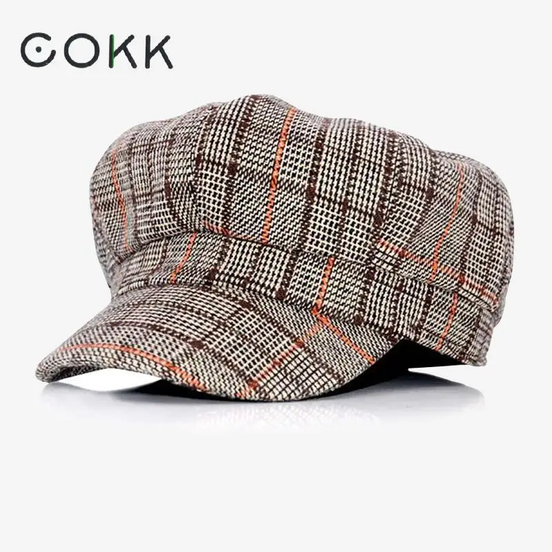 

Кепка COKK газетчик для мужчин и женщин, восьмиугольные шляпы в клетку, Повседневная винтажная берет художника, плоская подошва, Осень-зима