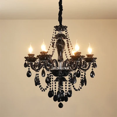6 lights Европейский светильник-свеча для гостиной, люстра, светильник ing, ретро, черная хрустальная люстра, кафе, отель, люстры, лестничный подвесной светильник s - Цвет абажура: 6 lights