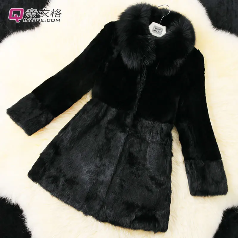 Женское пальто с натуральным кроличьим мехом воротник из лисьего меха зимнее