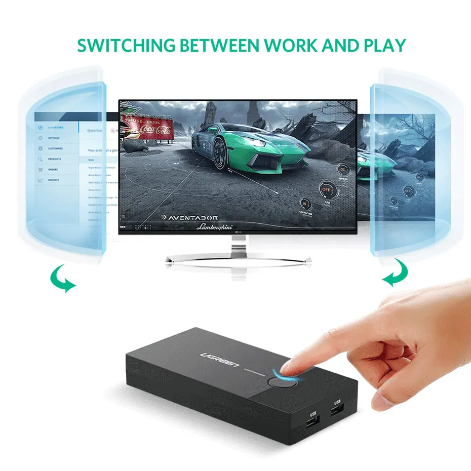 Ugreen HDMI KVM переключатель 2 Порты и разъёмы 4K переключатель USB KVM коммутатор VGA PLC сплиттер для совместного использования принтера клавиатура Мышь KVM переключатель HDMI CGA