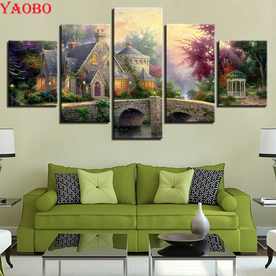 

square/round 5d diy Diamond Painting Classic Cottage Landscape Cross Stitch 5 Pcs diamond Picture Mosaic Diamond Embroidery
