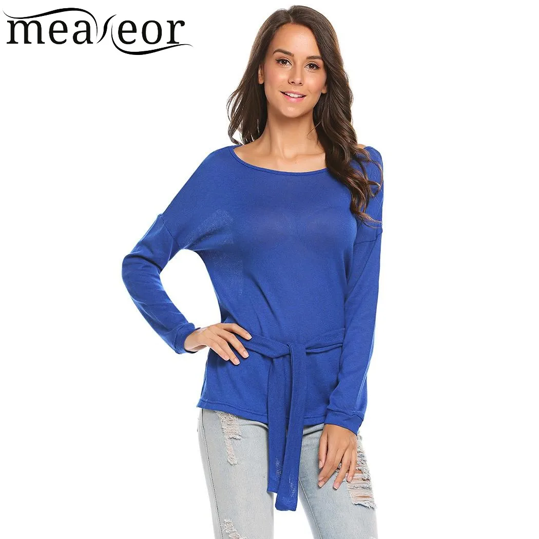 Meaneor женские футболки модные с вырезом лодочкой длинным рукавом одноцветные