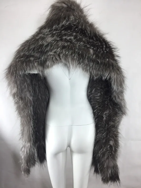 Silver fox fur shawl collar crochet scarf handmade wrap neckwarmer bridal shawls and wraps Party Wedding | Женская одежда